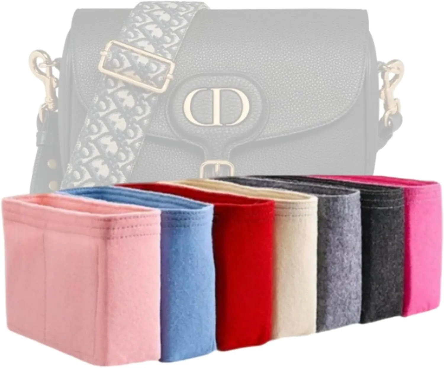 Xoppia Bag Organizer compatible with Dior Large Bobby Bag. Felt Insert Liner for Women Handbag. (Black, Style A: Exposure)