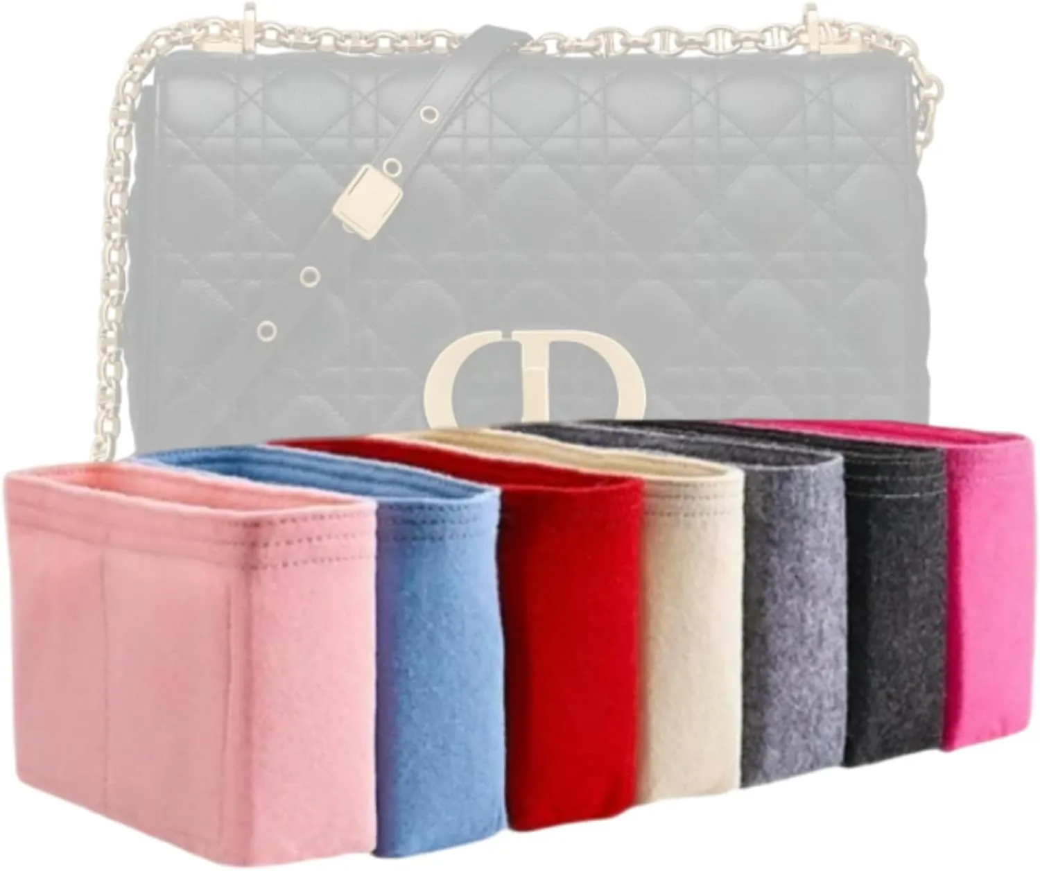 Xoppia Bag Organizer compatible with Dior Large Caro Bag. Felt Insert Liner for Women Handbag. (Beige, Style A: Exposure)