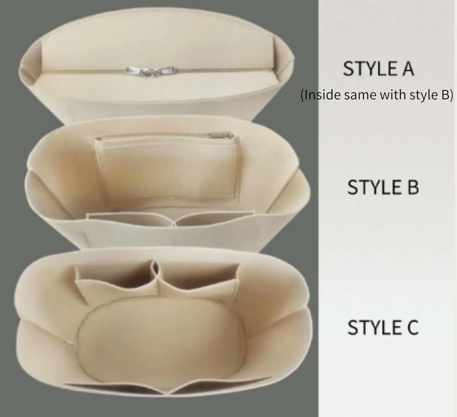 Xoppia Bag Organizer compatible with Loewe Anagram Basket bag. Felt Insert Liner for Women Tote Handbag. (Style A, Medium)