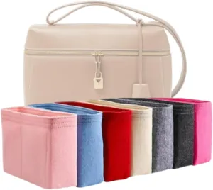 Xoppia Bag Organizer compatible with Loro Piana Extra Bag L19. Felt Insert Liner for Women Handbag. (Black, Style B: Side Zipper)