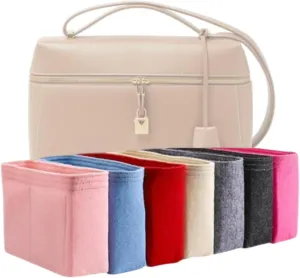 Xoppia Bag Organizer compatible with Loro Piana Extra Bag L27. Felt Insert Liner for Women Handbag. (Brown, Style A: Exposure)