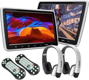 XTRONS Dual Car DVD Players 10.1 Inch Grade-A TFT Screen Portable Car Headrest CD Player with 2 New White Wireless IR Headphones Support HDMI Input, USB SD, AV in & Out, Region Free, 32 Bit Games