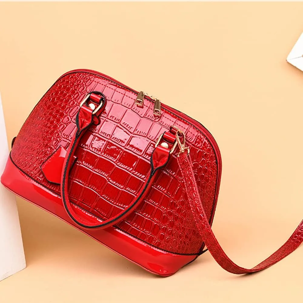XXGJOALD-Classic Dome Satchel Bags for Women Crocodile Pattern Faux Leather Crossbody Bags Top Handle Handbags Zipper Purse