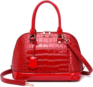 XXGJOALD-Classic Dome Satchel Bags for Women Crocodile Pattern Faux Leather Crossbody Bags Top Handle Handbags Zipper Purse