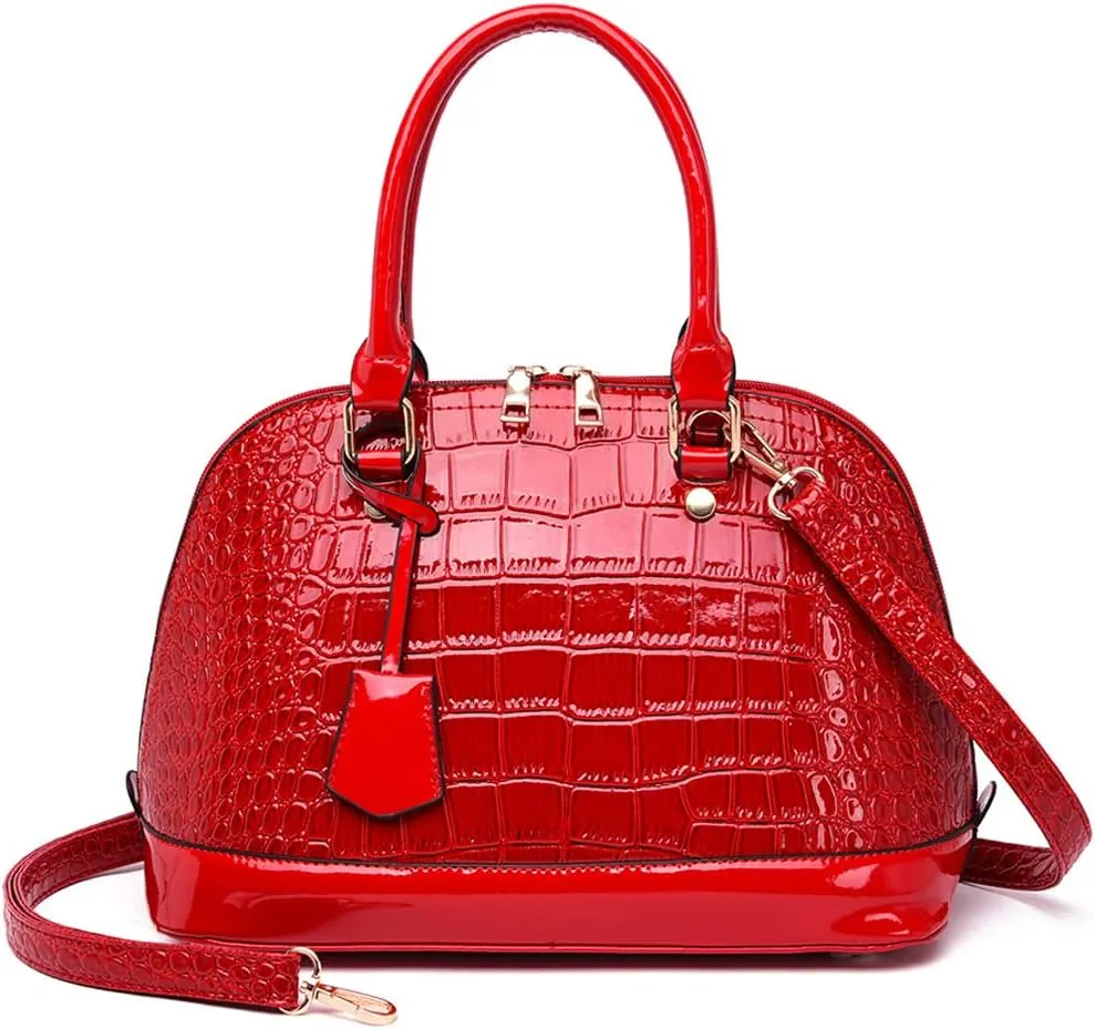 XXGJOALD-Classic Dome Satchel Bags for Women Crocodile Pattern Faux Leather Crossbody Bags Top Handle Handbags Zipper Purse