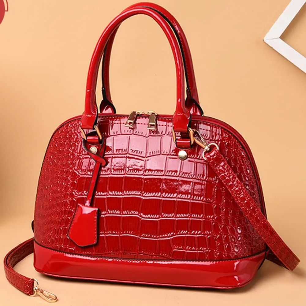 XXGJOALD-Classic Dome Satchel Bags for Women Crocodile Pattern Faux Leather Crossbody Bags Top Handle Handbags Zipper Purse