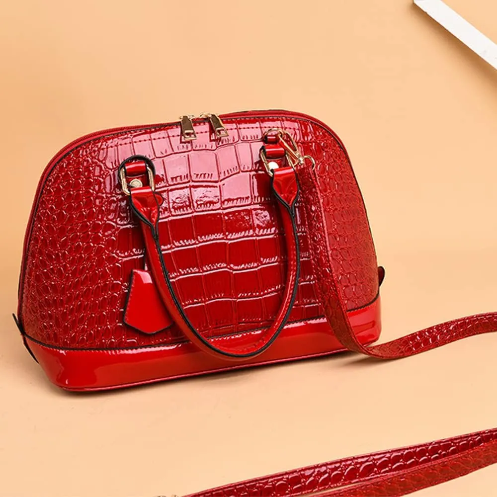 XXGJOALD-Classic Dome Satchel Bags for Women Crocodile Pattern Faux Leather Crossbody Bags Top Handle Handbags Zipper Purse