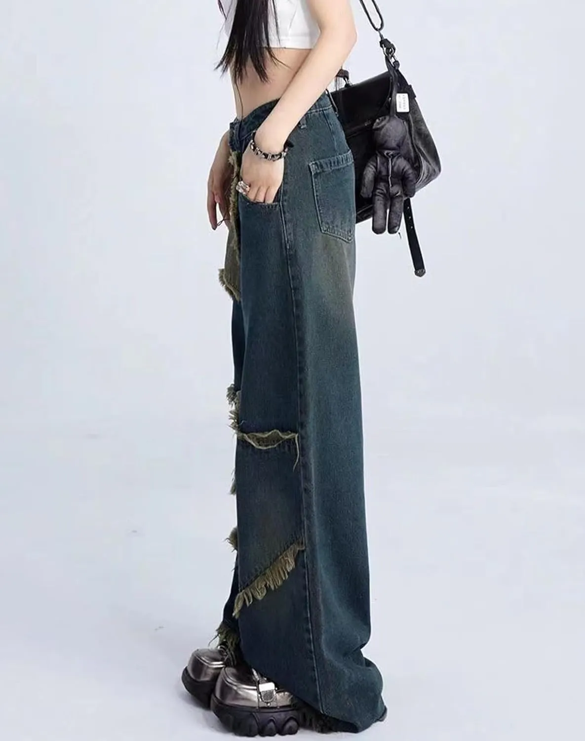Y2k Pants Star Jeans for Teen Girls Cargo Pants Women Emo Pants