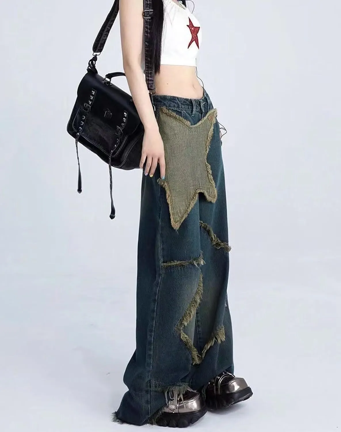 Y2k Pants Star Jeans for Teen Girls Cargo Pants Women Emo Pants