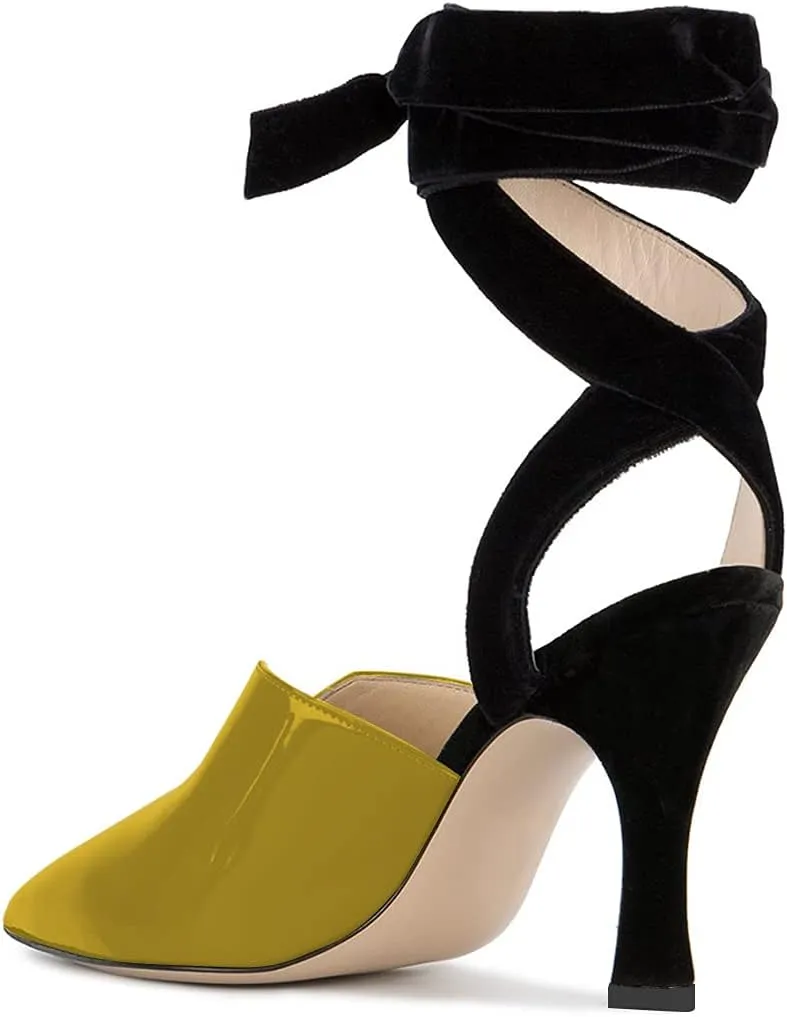 YDN Women Lace UP Mid Heels Sandals Pointed Toe D'Orsay Pumps Slingback Party Dress Shoes
