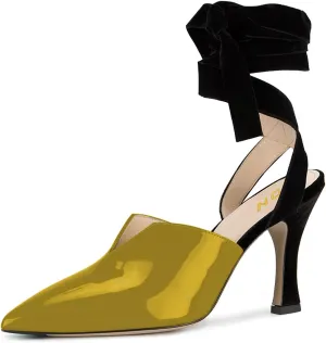 YDN Women Lace UP Mid Heels Sandals Pointed Toe D'Orsay Pumps Slingback Party Dress Shoes