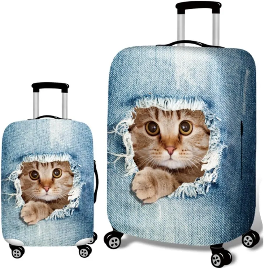 YEKEYI Washable Travel Luggage Cover Funny Cartoon 3D Denim Animals Suitcase Protector