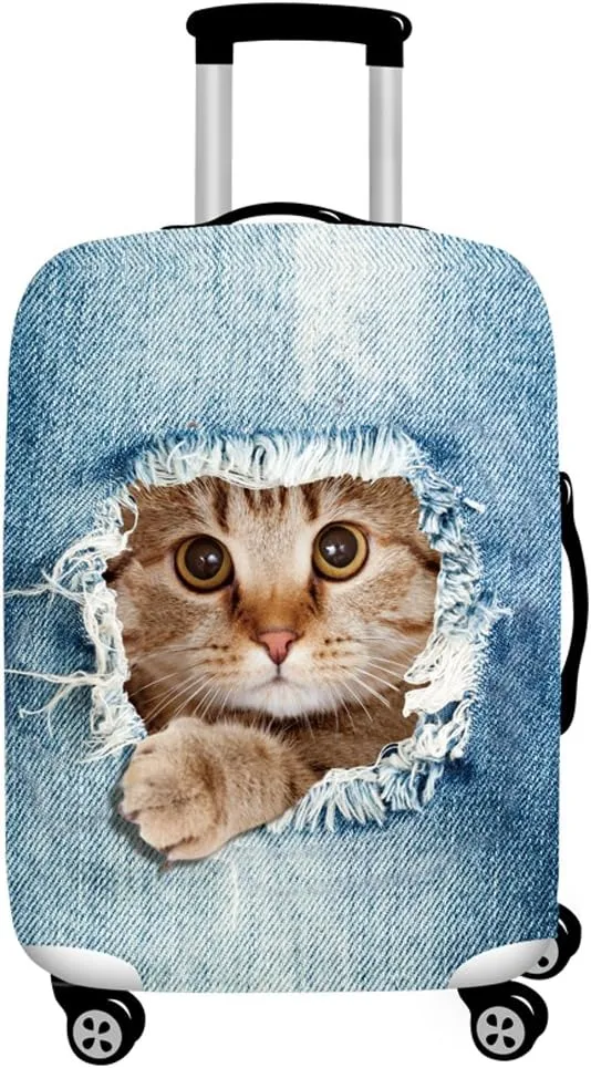 YEKEYI Washable Travel Luggage Cover Funny Cartoon 3D Denim Animals Suitcase Protector