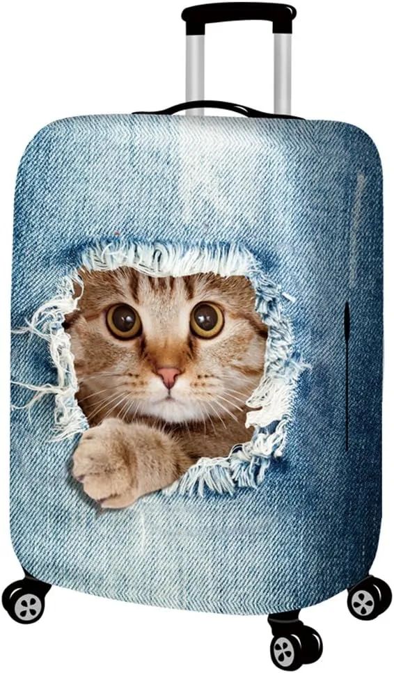 YEKEYI Washable Travel Luggage Cover Funny Cartoon 3D Denim Animals Suitcase Protector