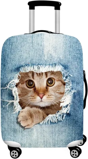 YEKEYI Washable Travel Luggage Cover Funny Cartoon 3D Denim Animals Suitcase Protector