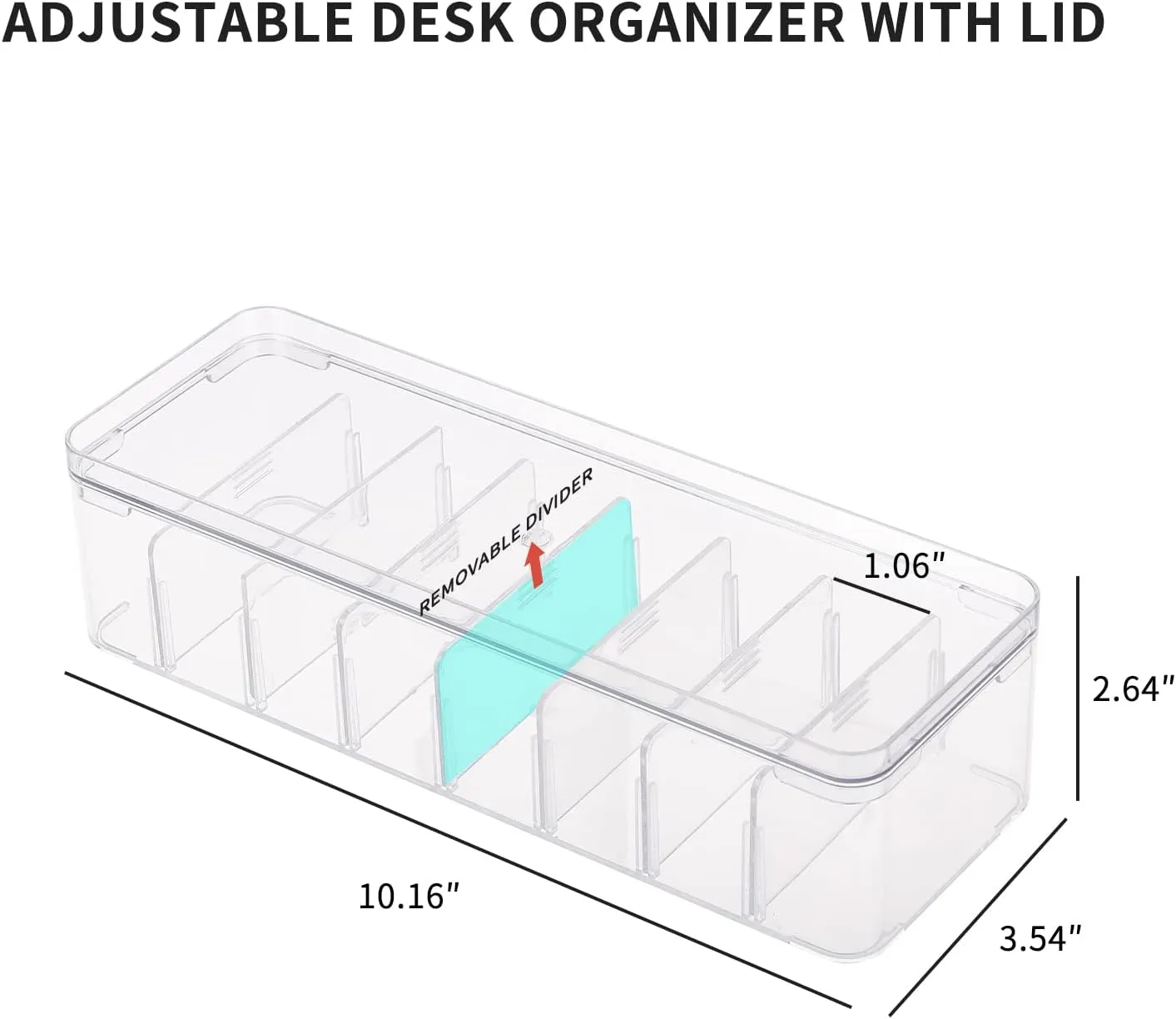 Yesesion 2pcs Clear Plastic Cable Organizer Boxes with Adjustment Compartments, Desk Accessories Storage Case with Lid and 20 Wire Ties for Drawer, Office Supply, Electronic Management