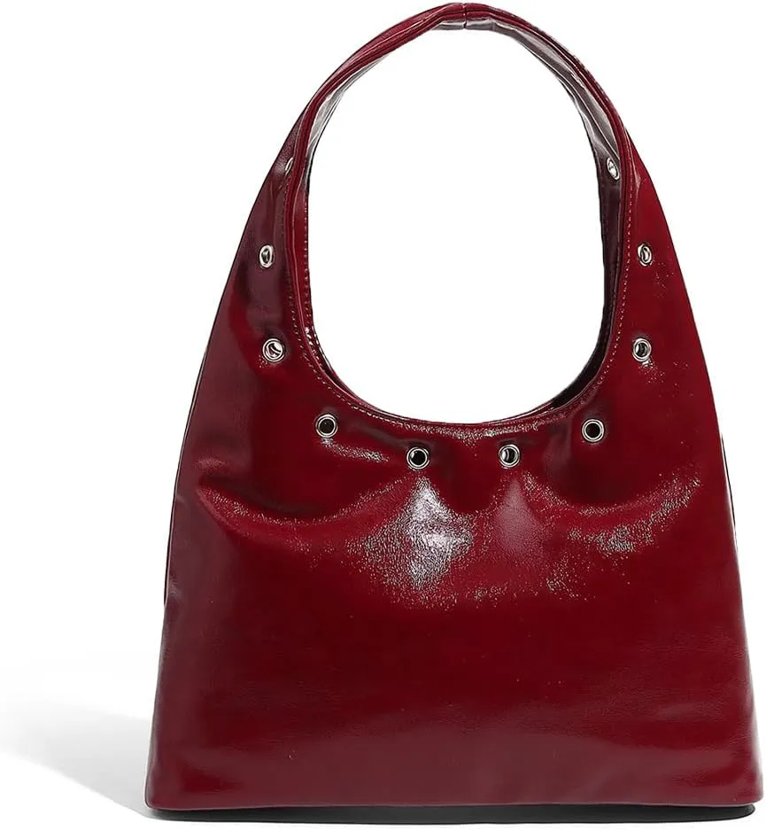 YFGBCX Faux Leather Hobo Bag Studded Purses for Women Tote Bag Grommet Slouchy Work Bag Crescent Shoulder Bag Purse