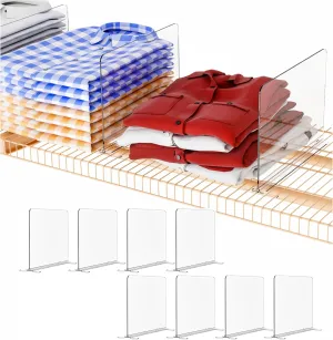 Yieach 8 Pack Clear Shelf Dividers For Wire Shelves-No Tool-Acrylic Closet Shelf Organizers and Storage,8.5" Tall Top Shelf & Closet Separators for Shirt,Handbag,Purse,Sweatshirt Wire Closet Organizer