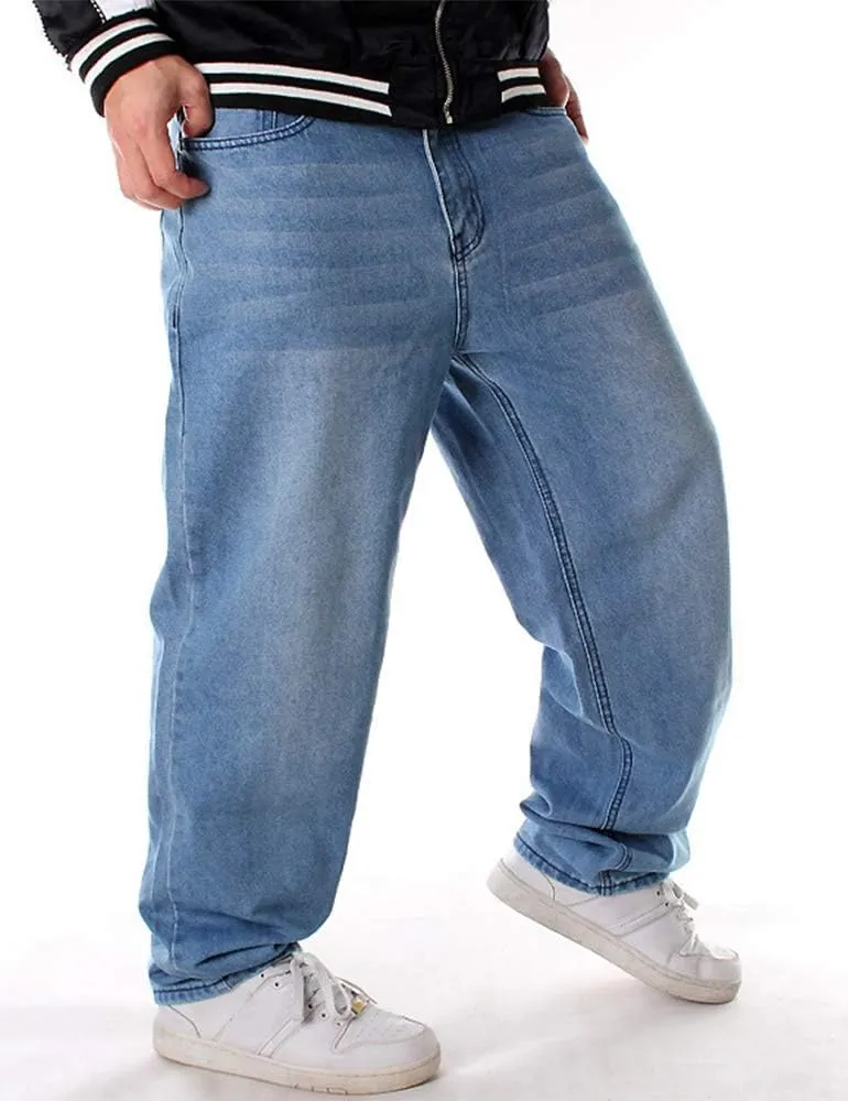 Ylingjun Mens Baggy Hip Hop Jeans Casual Loose Fit Embroidered Skateboard Denim Pants