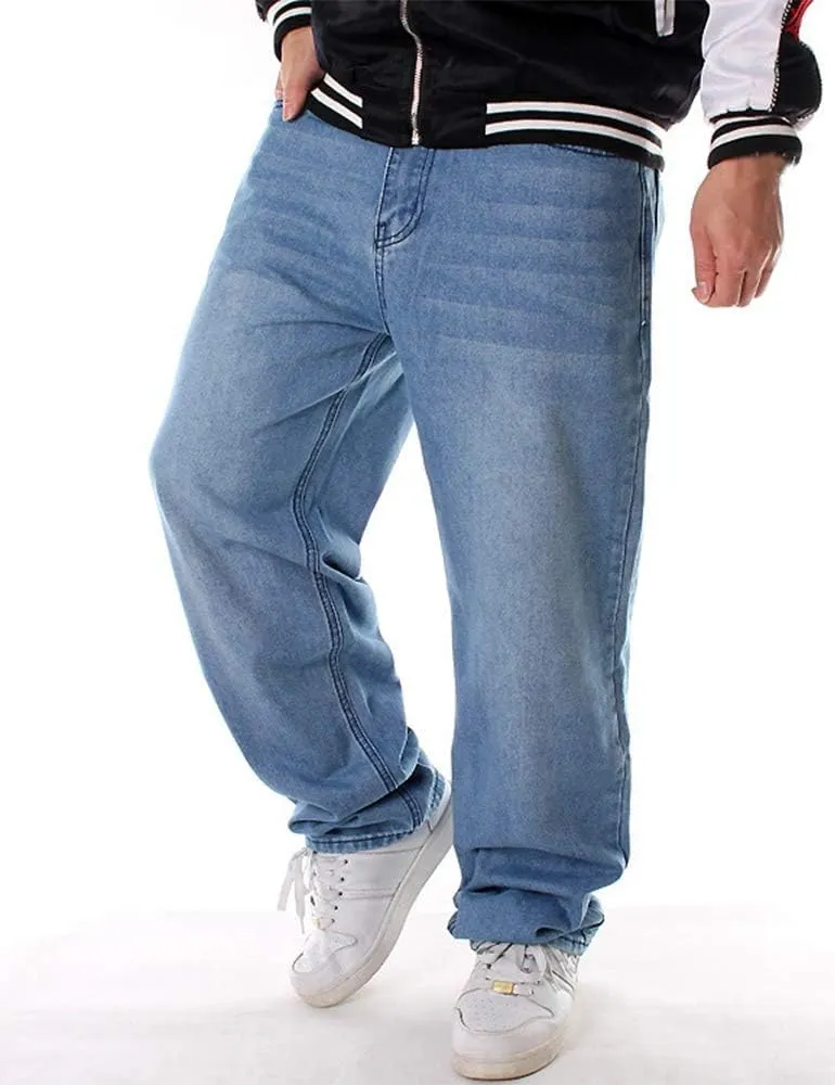 Ylingjun Mens Baggy Hip Hop Jeans Casual Loose Fit Embroidered Skateboard Denim Pants