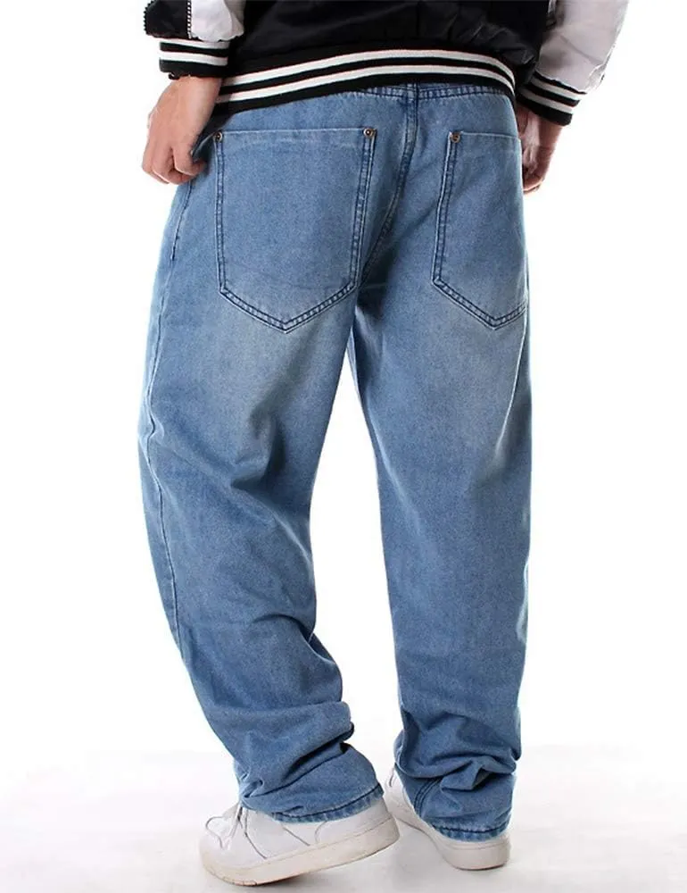 Ylingjun Mens Baggy Hip Hop Jeans Casual Loose Fit Embroidered Skateboard Denim Pants