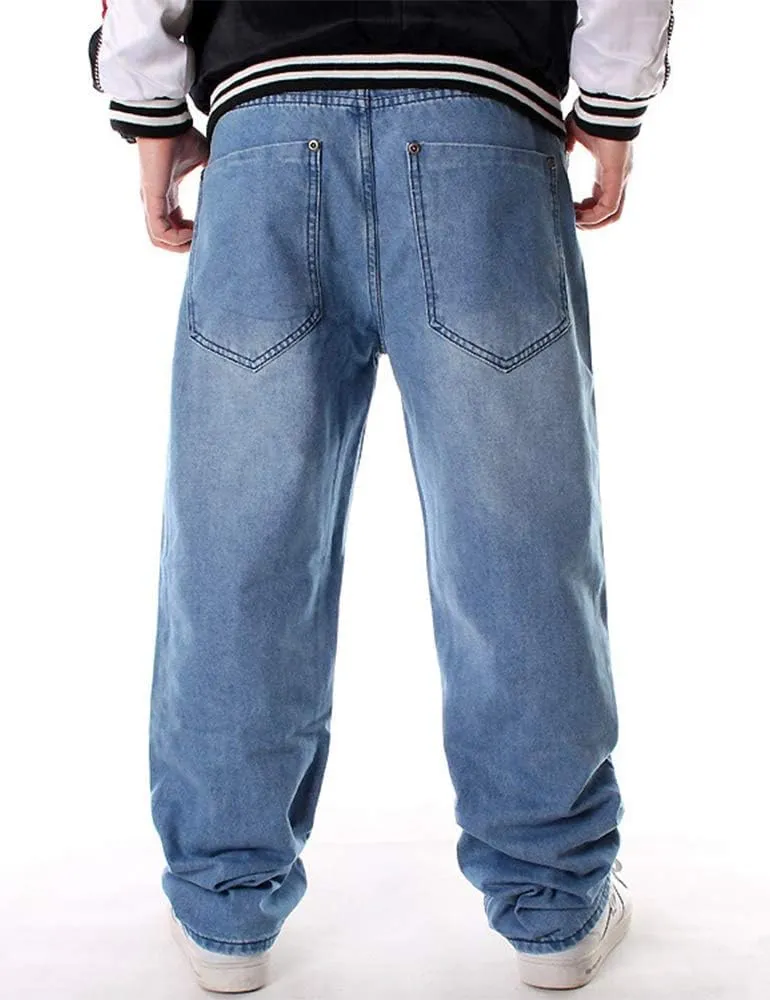 Ylingjun Mens Baggy Hip Hop Jeans Casual Loose Fit Embroidered Skateboard Denim Pants
