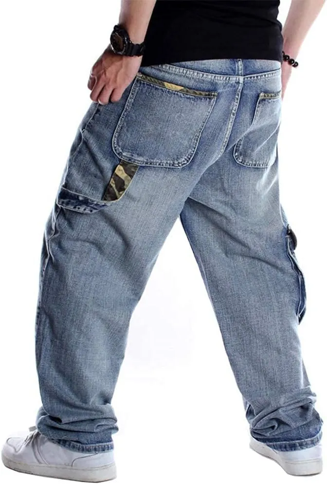 Ylingjun Mens Baggy Hip Hop Jeans Casual Loose Fit Skateboard Denim Pants