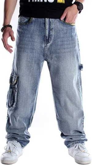 Ylingjun Mens Baggy Hip Hop Jeans Casual Loose Fit Skateboard Denim Pants