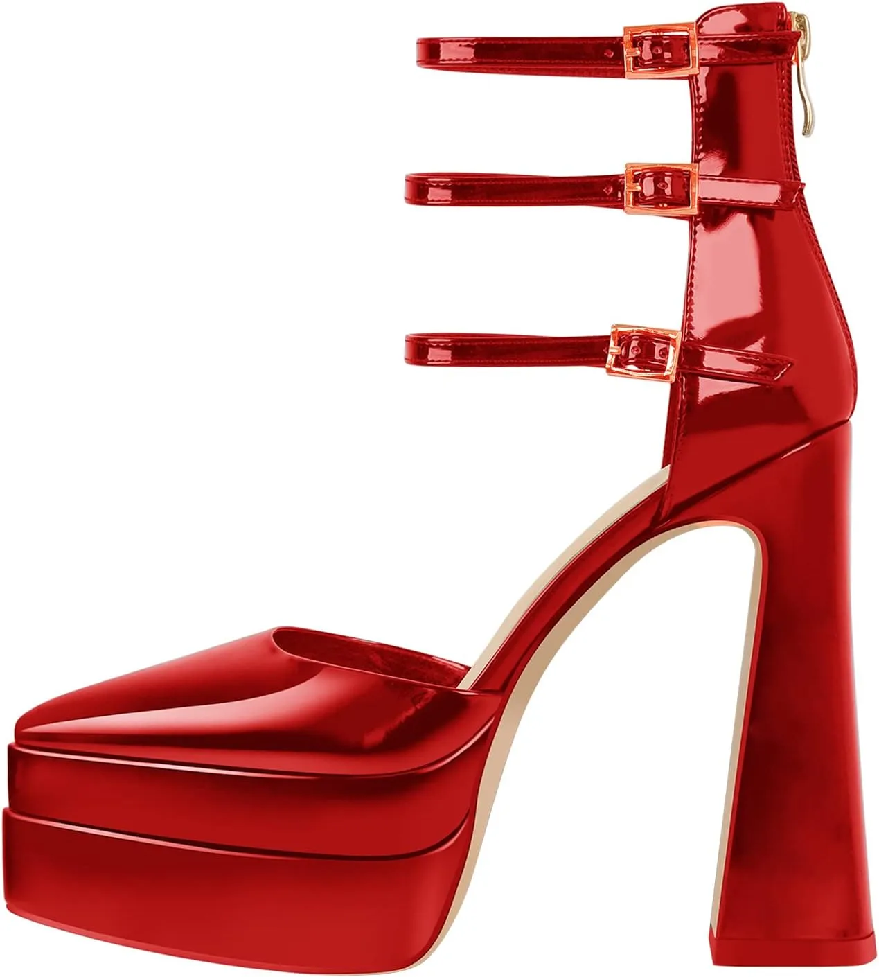 Yolkomo Platform Chunky Heel Pumps for Women Ankle Strap High Block Heel Mary Jane Pumps
