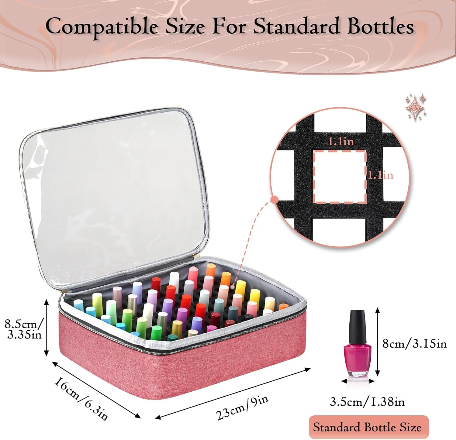 YOREPEK Nail Polish Organizer Case With Foam Inserts Protect Up 96 to 100  Bottles (15ml/0.5 fl.oz) UV lamp, Travel Nail Tech Carrying Case with Adjustable Space for Gel Dip Powder Tips Set, Pink