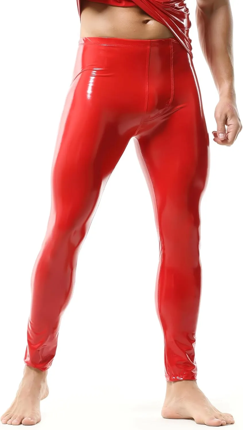 YUFEIDA Men's Faux Leather Tight Pants Man Leggings PVC Long Trousers