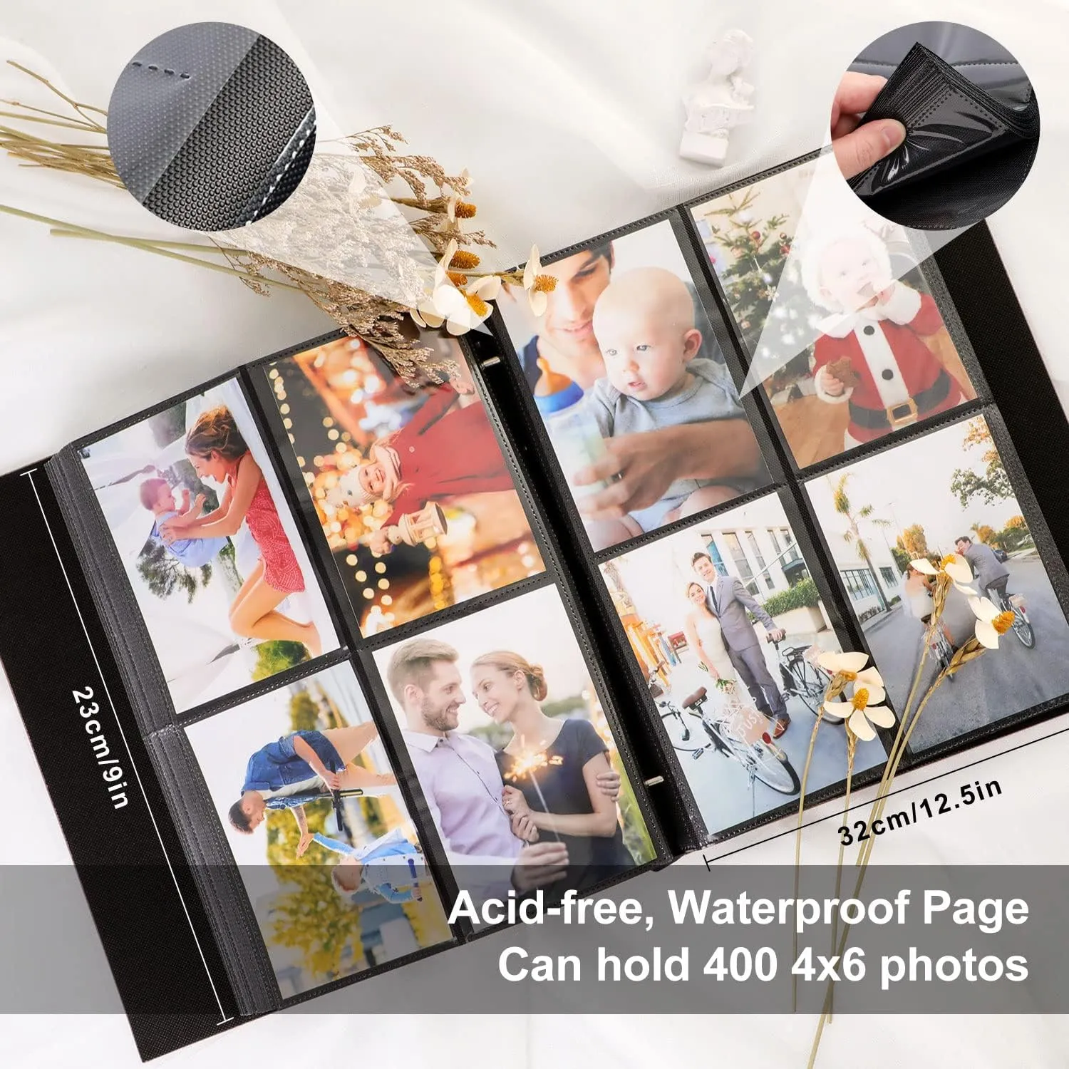 Ywlake Photo Album 4x6 400 Pockets, Linen Photo Albums Holds 400 Vertical Pictures Only Pink