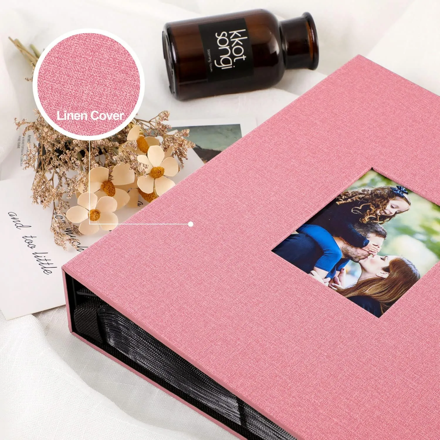 Ywlake Photo Album 4x6 400 Pockets, Linen Photo Albums Holds 400 Vertical Pictures Only Pink