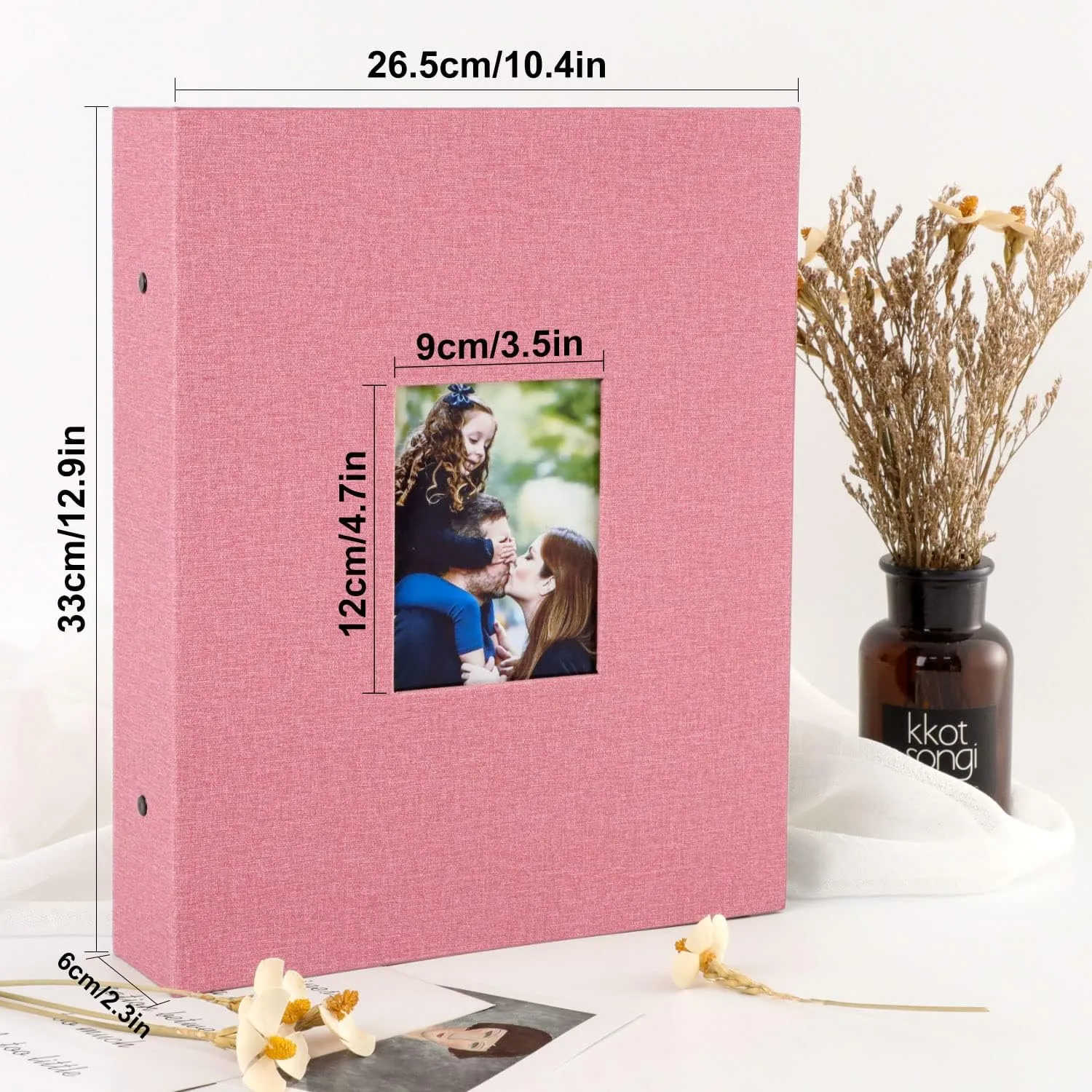Ywlake Photo Album 4x6 400 Pockets, Linen Photo Albums Holds 400 Vertical Pictures Only Pink