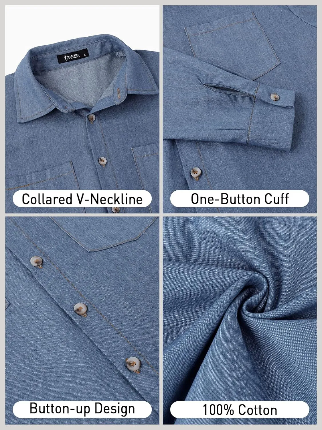 ZANZEA Denim Shirt Women Button Down Shirts Jean Western Chambray Shirt Oversized Long Sleeve Blouse Top