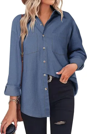 ZANZEA Denim Shirt Women Button Down Shirts Jean Western Chambray Shirt Oversized Long Sleeve Blouse Top