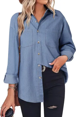 ZANZEA Denim Shirt Women Button Down Shirts Jean Western Chambray Shirt Oversized Long Sleeve Blouse Top