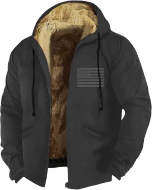 ZEFOTIM Mens Sherpa Lined Jacket Solid Color Zip Up Jacket Casual Winter Coats with Hood Warm Big and Tall Hoodies for Men