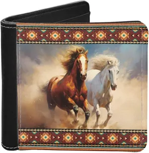 ZFRXIGN Western Aztec Horse Purse Bifold Wallet Leather Credit Card Holder Clutch Wallets Mens Multi Card Organizer Money Bags Tribal Navajo Brown