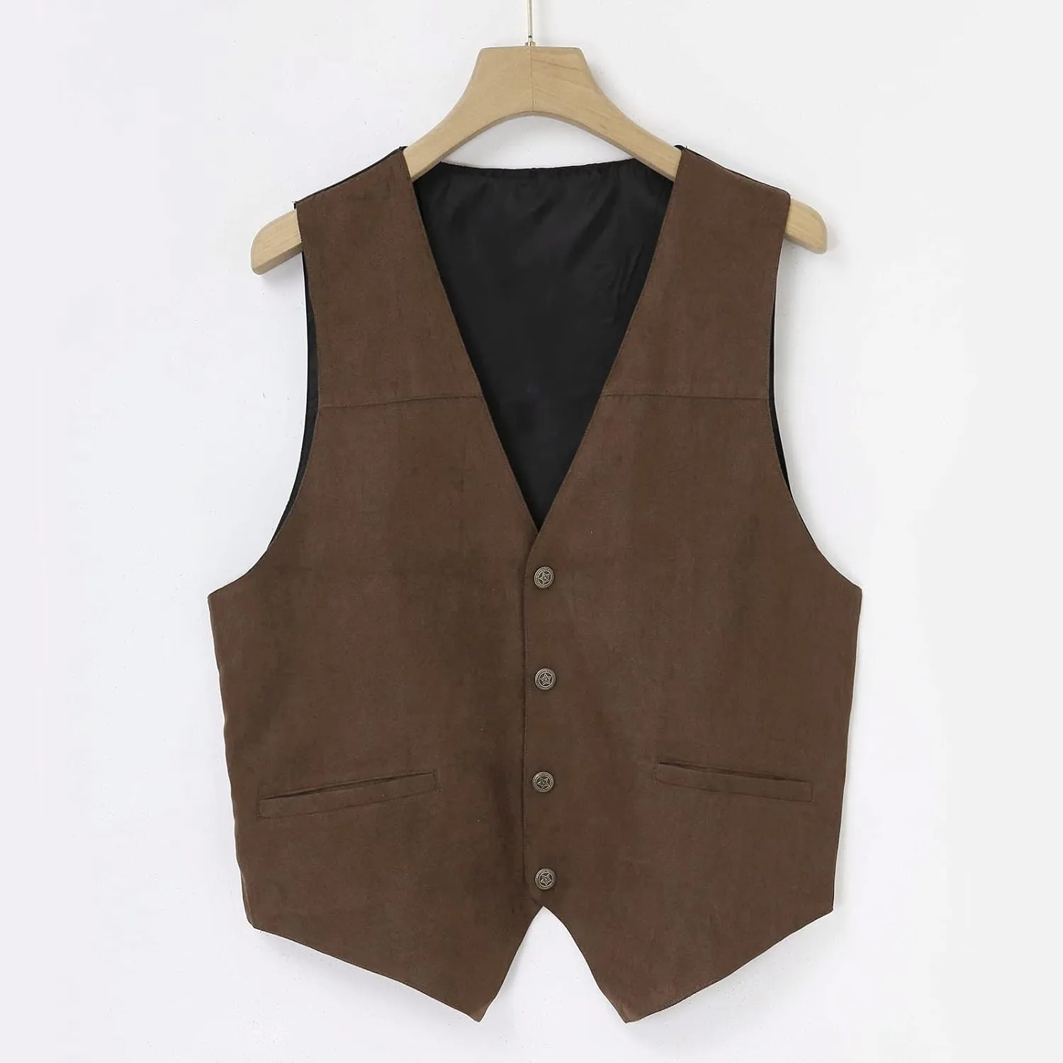 ZHUER Mens Cowboy Suede Leather Vest - Retro Faux Suede Waistcoat for Men - Slim Fit Sleeveless Casual Vest Jacket