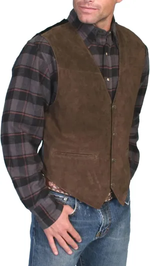 ZHUER Mens Cowboy Suede Leather Vest - Retro Faux Suede Waistcoat for Men - Slim Fit Sleeveless Casual Vest Jacket