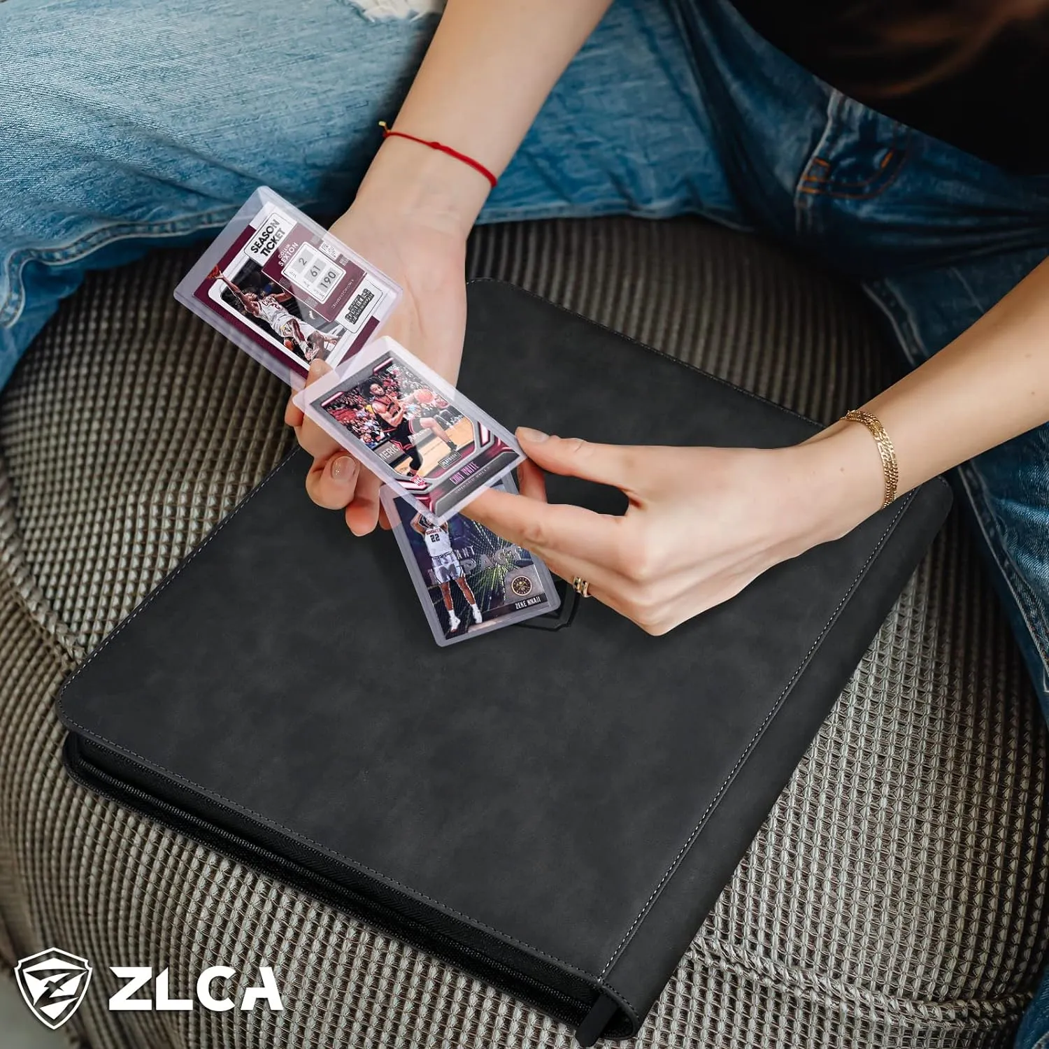 ZLCA Toploader Card Binder, 9-Pocket Trading Card Album Holder fits for 3 x 4'' Top Loader, Double-sided Card Display Storage Carrying Case, Plastic Pages for Holding PTCG MTG Sports Cards (Black)