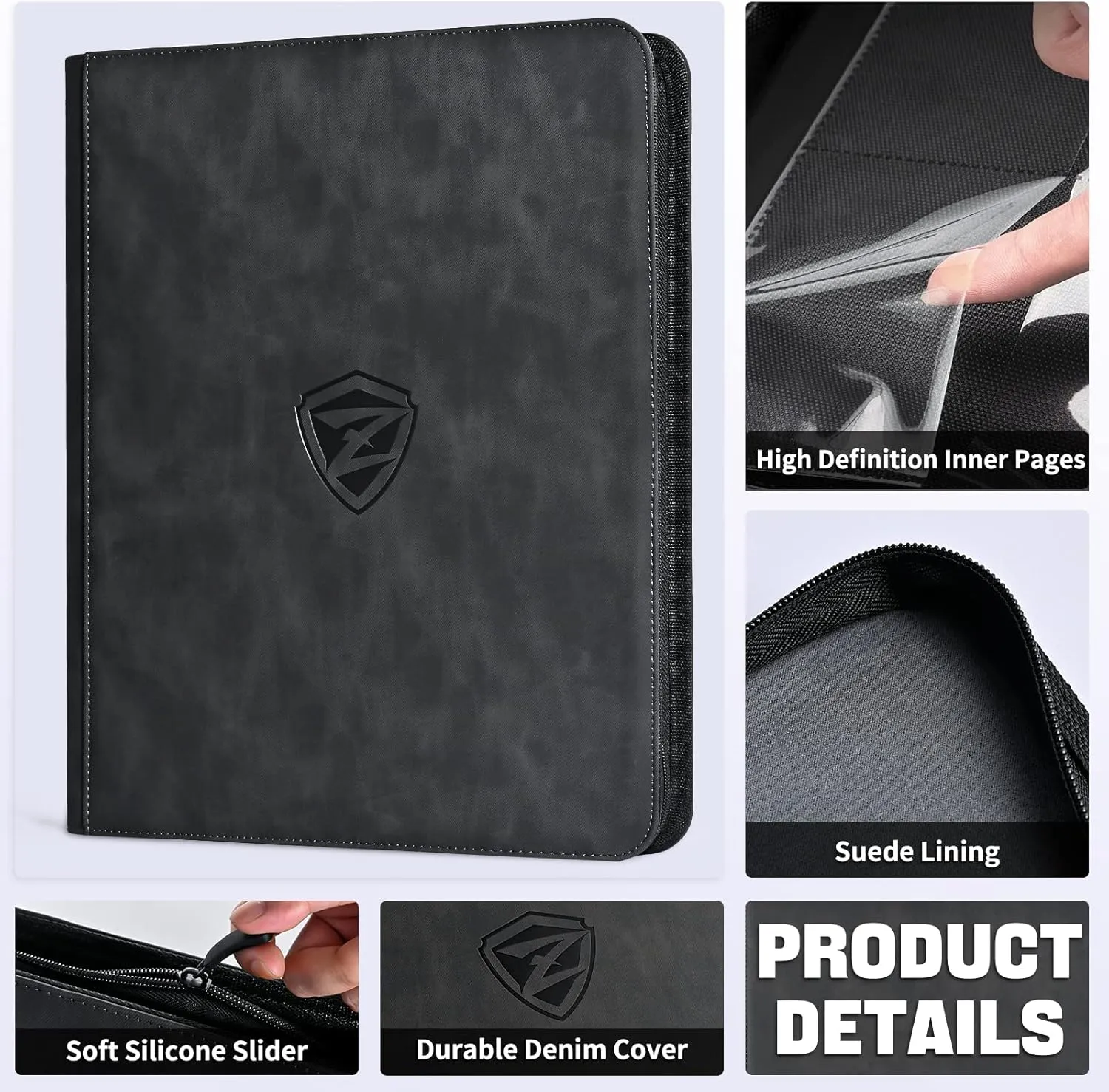 ZLCA Toploader Card Binder, 9-Pocket Trading Card Album Holder fits for 3 x 4'' Top Loader, Double-sided Card Display Storage Carrying Case, Plastic Pages for Holding PTCG MTG Sports Cards (Black)