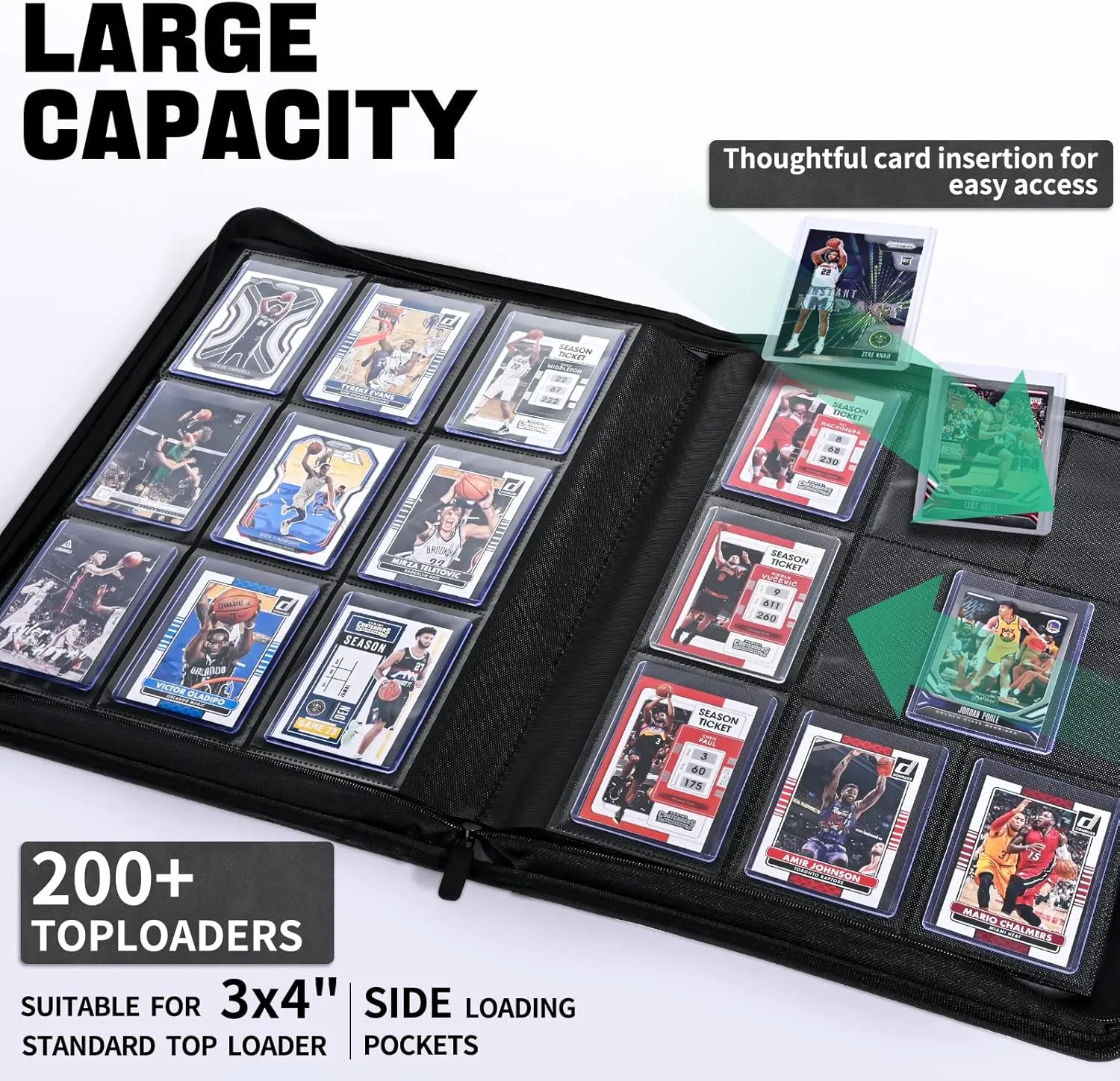 ZLCA Toploader Card Binder, 9-Pocket Trading Card Album Holder fits for 3 x 4'' Top Loader, Double-sided Card Display Storage Carrying Case, Plastic Pages for Holding PTCG MTG Sports Cards (Black)
