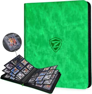 ZLCA Toploader Card Binder, 9-Pocket Trading Card Album Holder fits for 3 x 4'' Top Loader, Double-sided Card Display Storage Carrying Case, Plastic Pages for Holding PTCG MTG Sports Cards (Green)