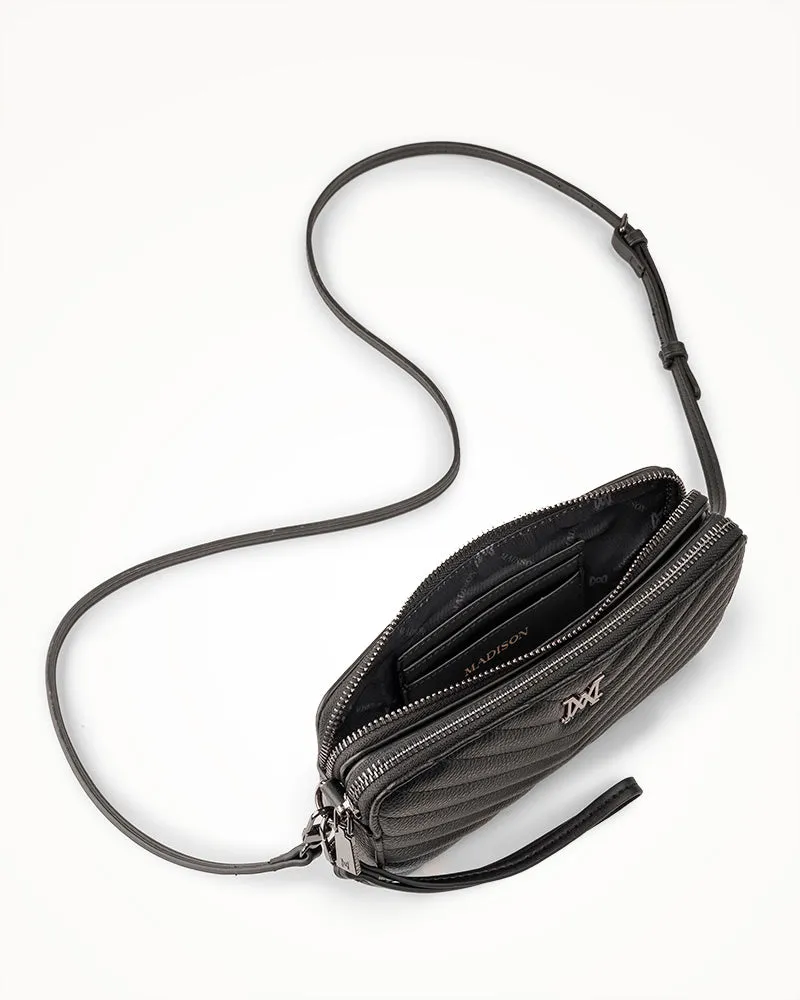 Zoe V-Stitch Slim Double Zip Camera Bag With Detachable Wrist Strap