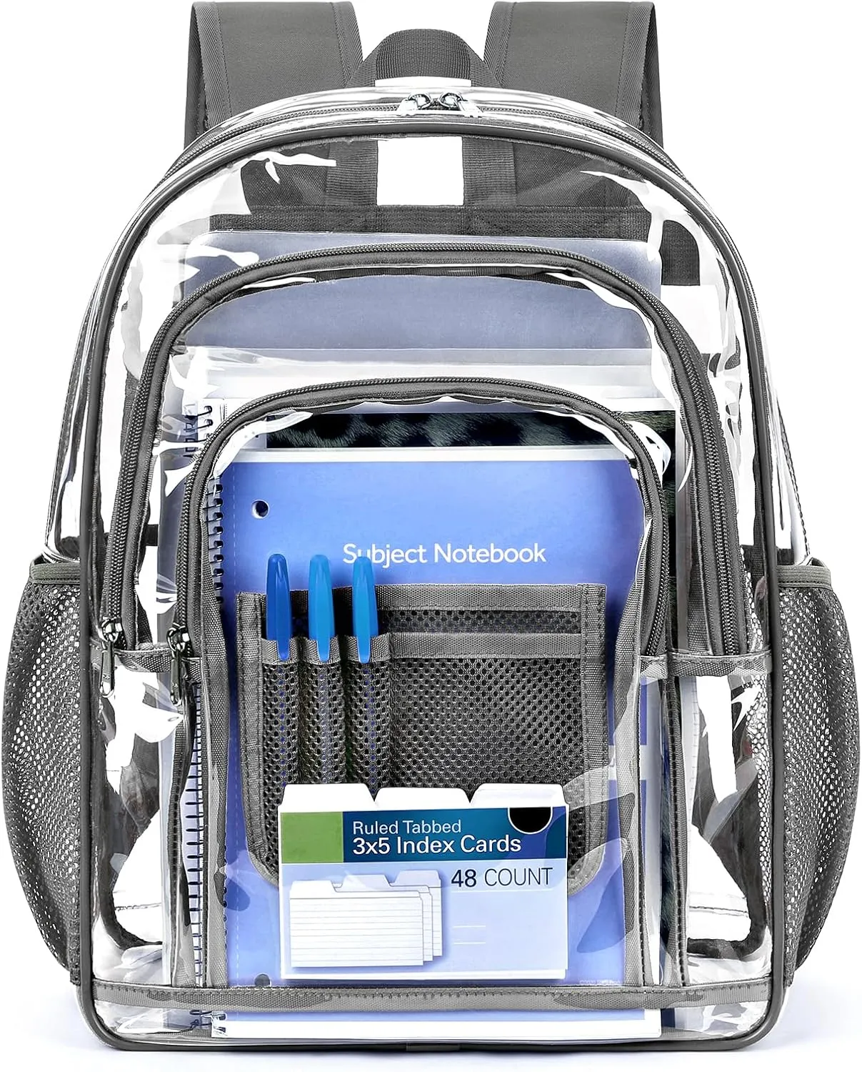 ZORFIN Clear Backpack Heavy Duty for School & Work – 17in Transparent PVC Bag with Large Capacity & Reinforced Straps – See Through Bookbag for Men, Women, Boys & Girls, Workplace Security - Grey